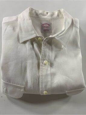 Brooks Brothers 100% Pure Irish Linen Long Sleeved Button Down White Shirt Large